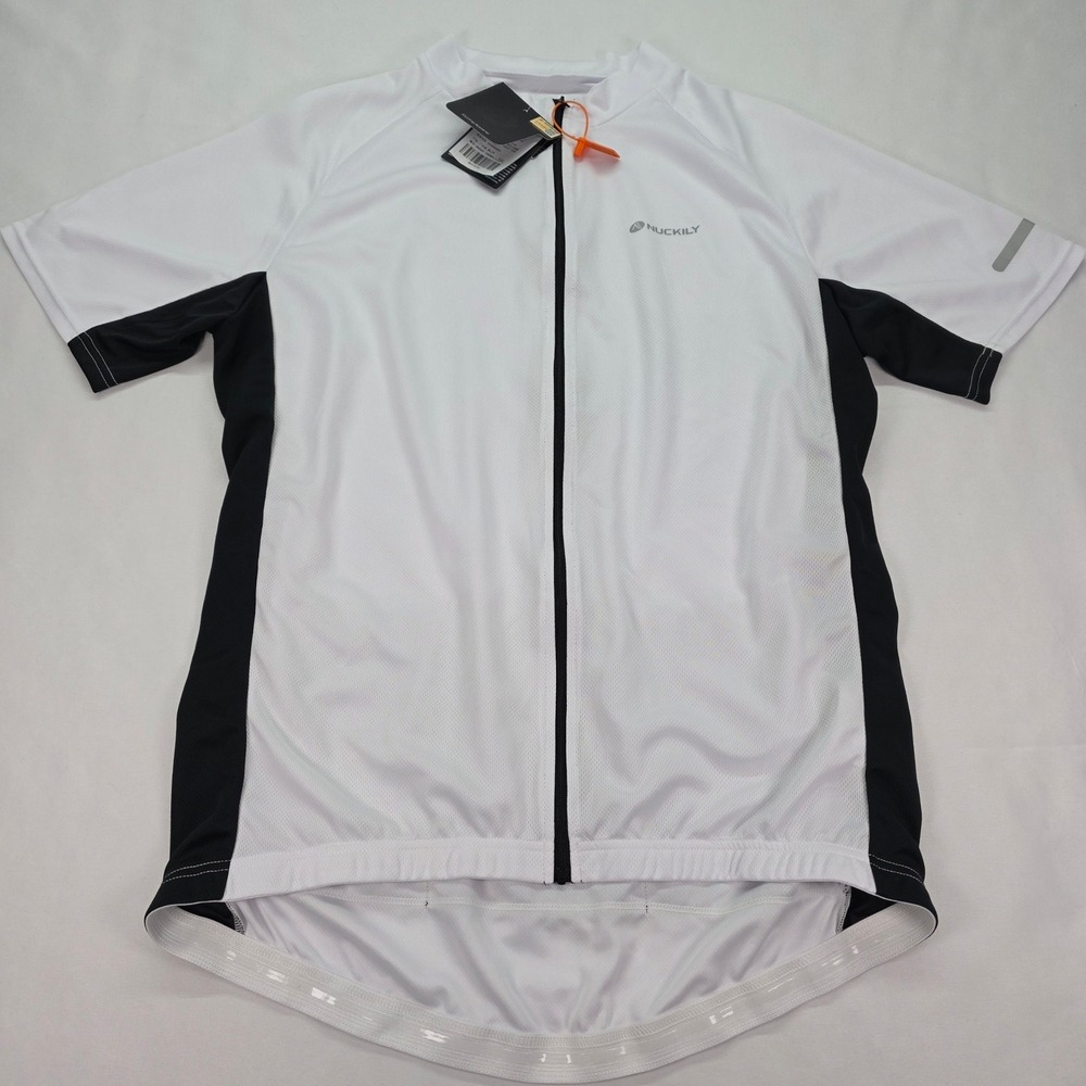 Nuckily Mens Cycling Jersey White Black Full Zip Short Sleeve Bike Shirt 3XL NEW